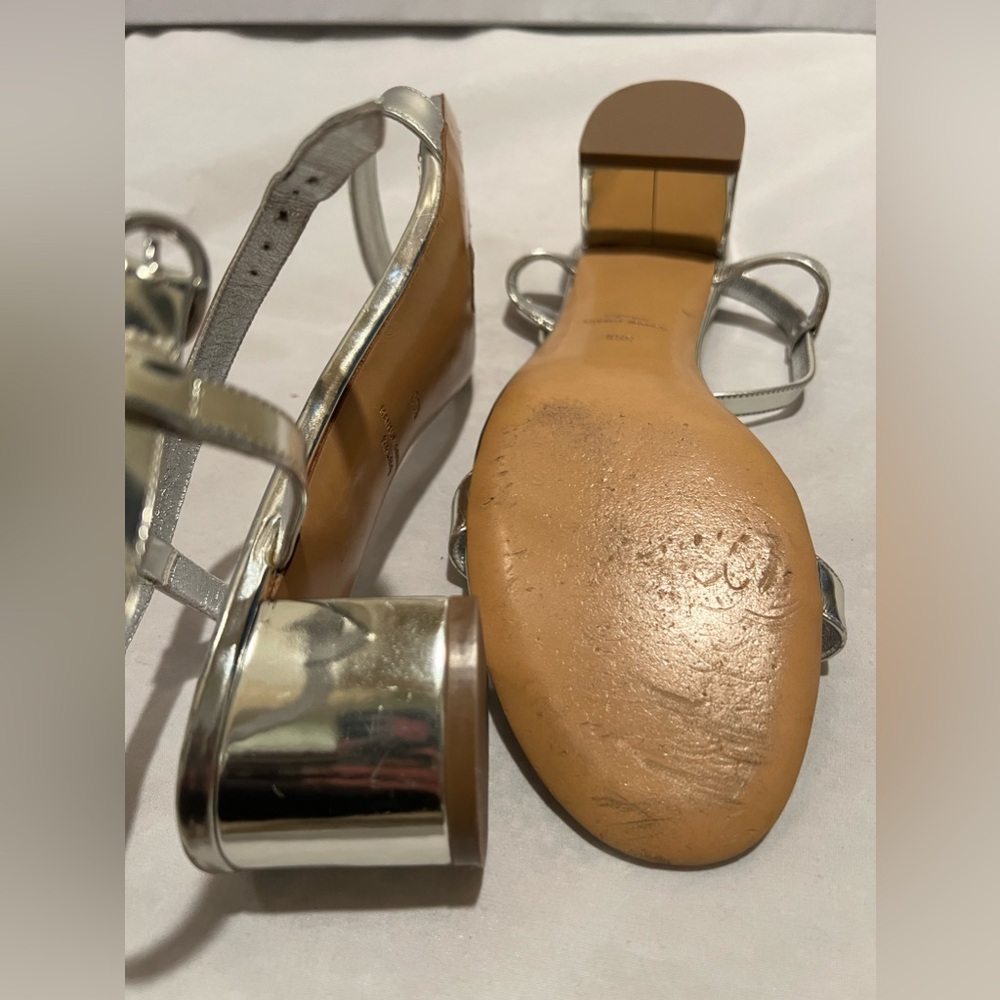 Mansur Gavriel Silver Leather Ankle Strap Heel Sandals Metallic size 9.5 - Picture 13 of 14